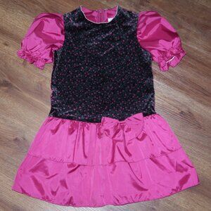 Girls Vintage Wildflower Collection Velvet Pink Satin Ruffled Drop Waist Dress 8